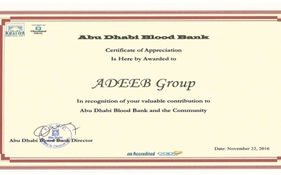 Certificate of Appreciation from Abu Dhabi Blood Bank